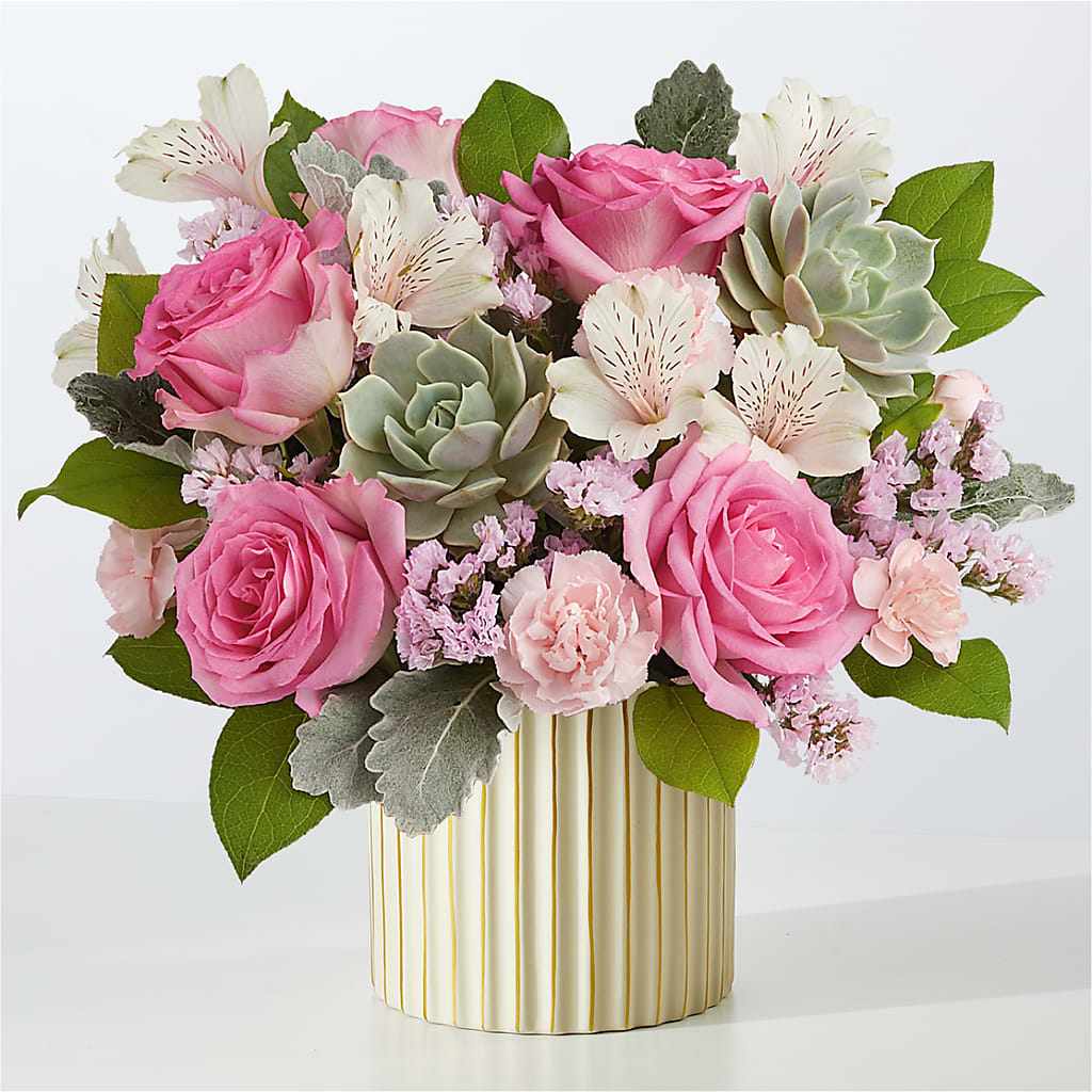 Dusty Rose Bouquet with Ivory Vase – OBIE'S FLOWERS, Pemberville OH