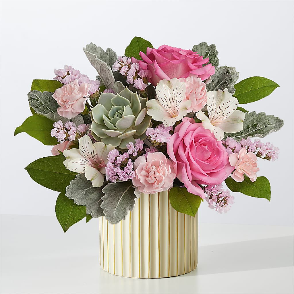 Dusty Rose Bouquet with Ivory Vase – OBIE'S FLOWERS, Pemberville OH