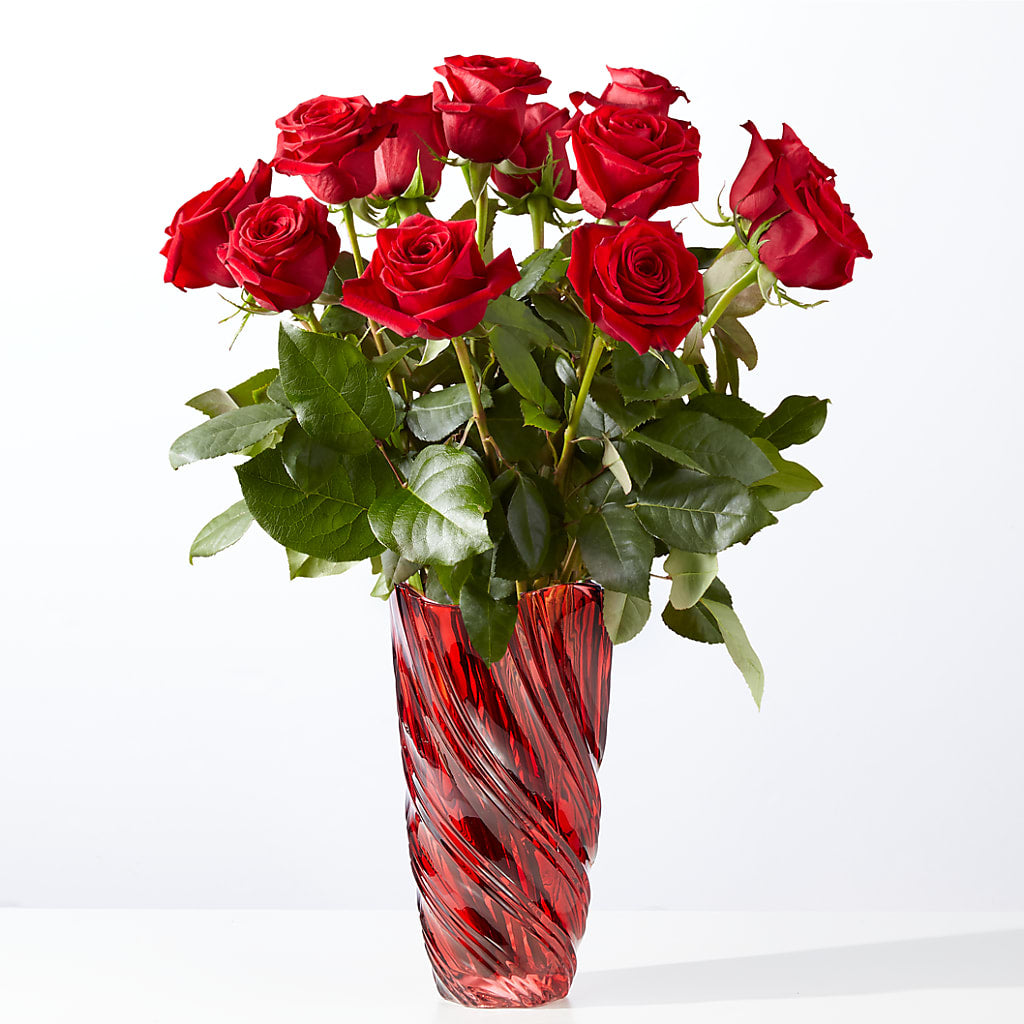 Classic Love Red Rose Bouquet with Luxe Swirl Vase – OBIE'S FLOWERS, Pemberville OH