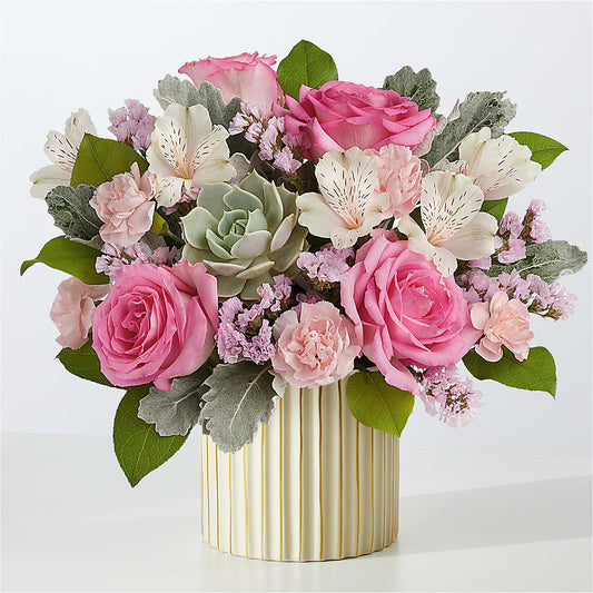 Dusty Rose Bouquet with Ivory Vase – OBIE'S FLOWERS, Pemberville OH